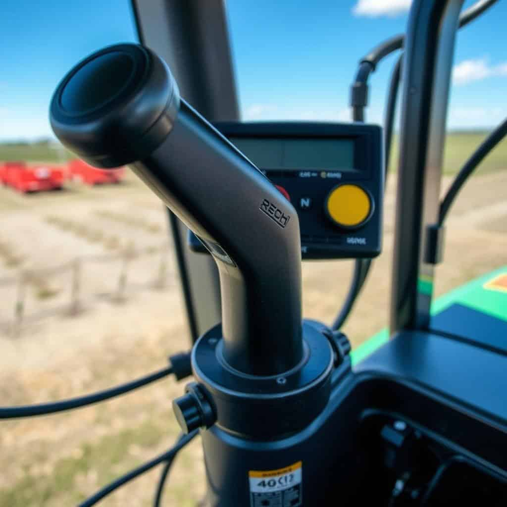 Orchard tractor control panel with joystick and hydraulic controls